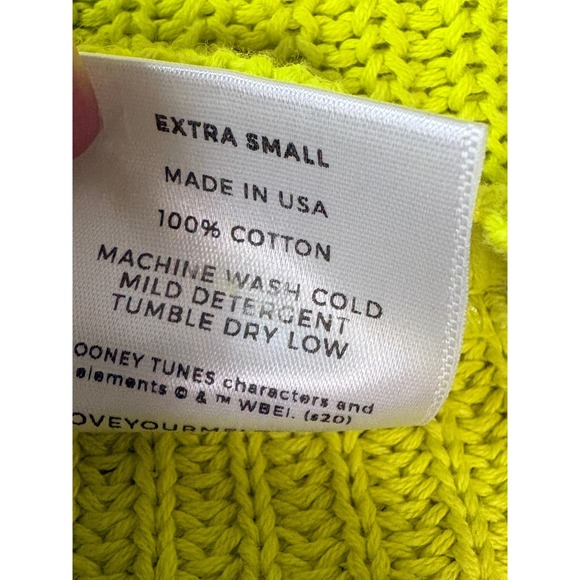 Love Your Melon Tweety Bird Looney Tunes Neon Yellow Ribbed Knit Sweater XS - Picture 7 of 11